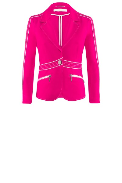 Pinkfarbener Jerseyblazer mit hellen Nähten um € 349,–