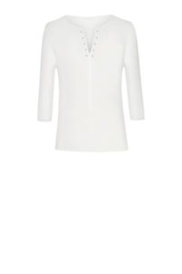 Weißes Jerseyshirt mit Muggelsteinen um € 199,90