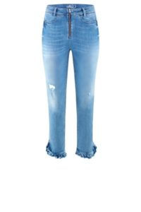 Jeans mit Statement-Zipper und Rüschen Saum um € 269,–
